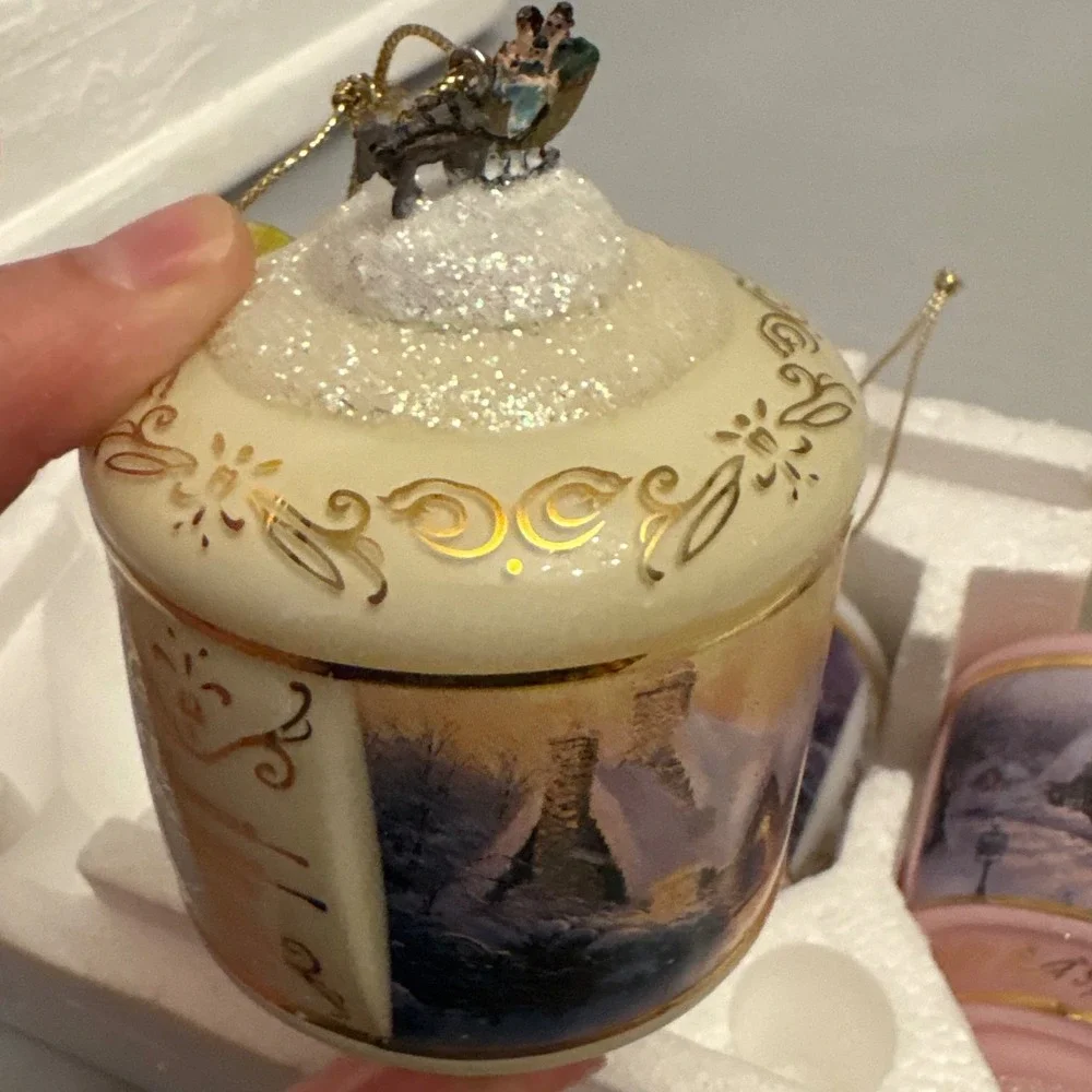 Bradford Editions Thomas Kinkade Christmas Ornaments‎ 3 Winter Village Sleigh